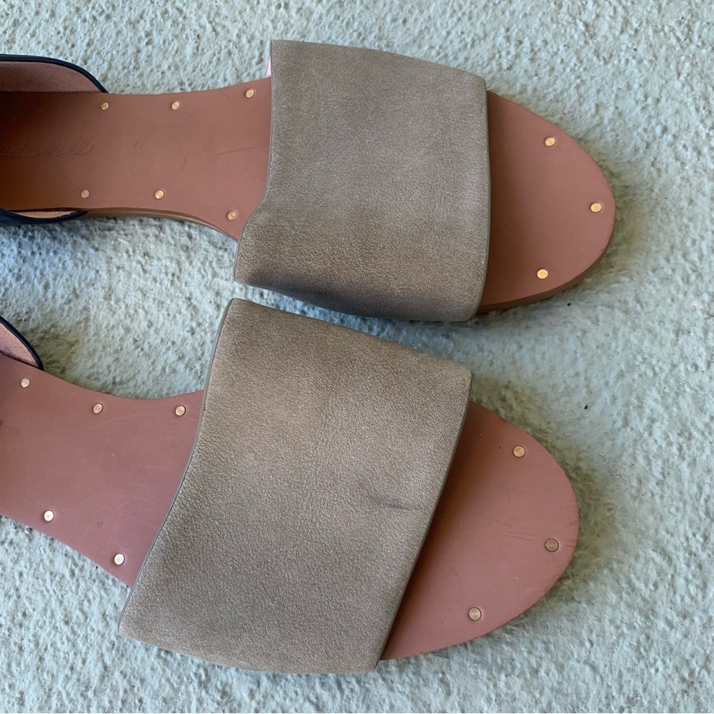 Madewell Thea Suede Leather Flat Sandals Green and Navy Blue Size 8 - Picture 4 of 9